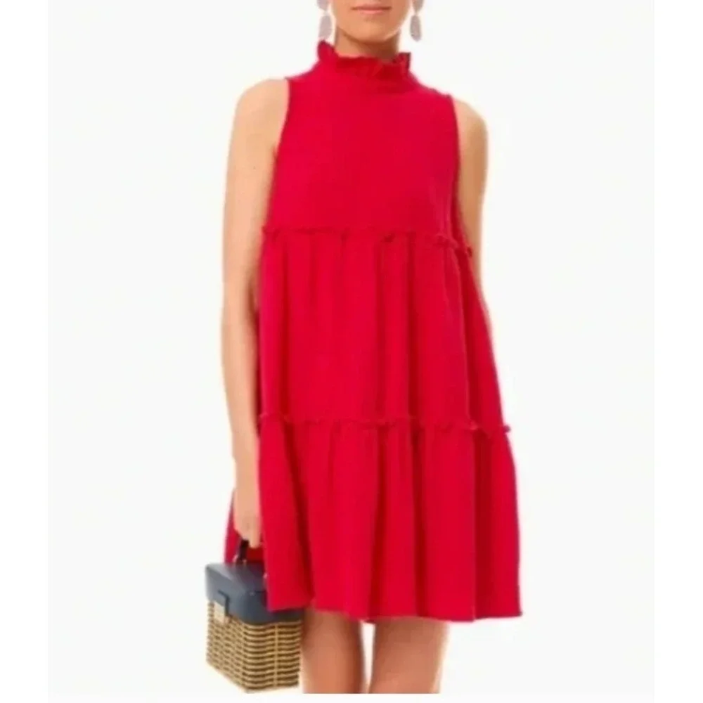 Pomander Place Morgan Gauze Tiered Mini Dress Size XL Red Sleeveless Tie‎ Back